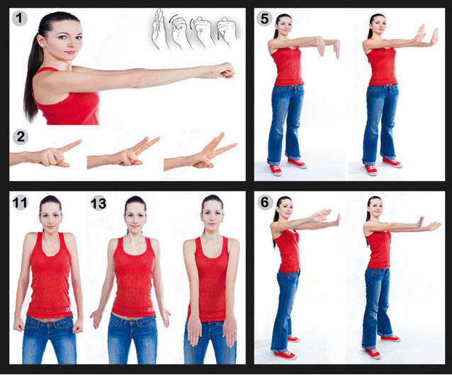 Приклади деяких вправи гімнастики Норбекова для суглобів рук: