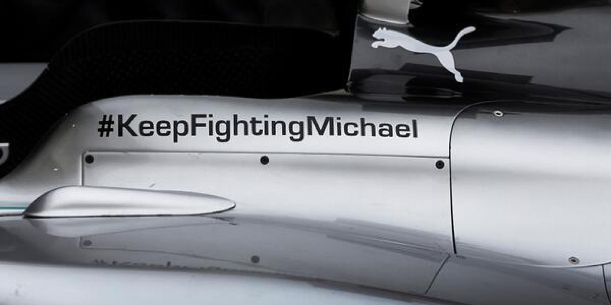 З часу перших передсезонних тестів в Хересі і до сих пір команда «Мерседес», за яку німець виступав до 2013 року, розміщує на своїх болідах напис «Keep Fighting Michael»