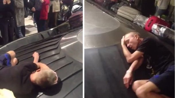 17 травня 2018, 7:27 Переглядів:   Житель Норвегії, перебуваючи в стані алкогольного сп'яніння, в очікуванні свого рейсу в аеропорту столиці приліг на багажну стрічку і заснув мертвецьким сном