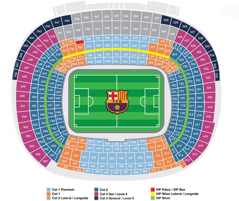 Ви можете придбати квитки в наступних секторах стадіону Camp Nou:
